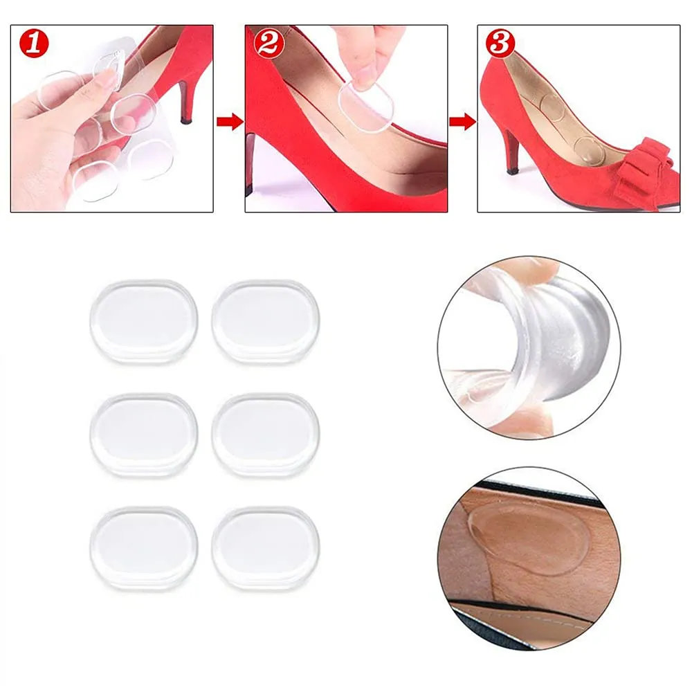 12PCS Self Adhesive Silicone Anti Slip High Heel Pads High Heel Pads Heel Inserts for Women to Prevent Blisters, Transparent