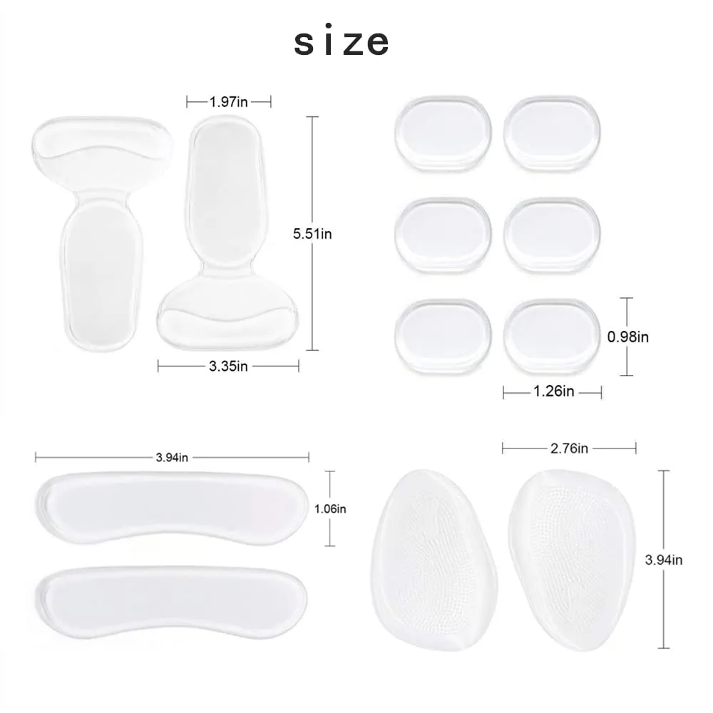 12PCS Self Adhesive Silicone Anti Slip High Heel Pads High Heel Pads Heel Inserts for Women to Prevent Blisters, Transparent