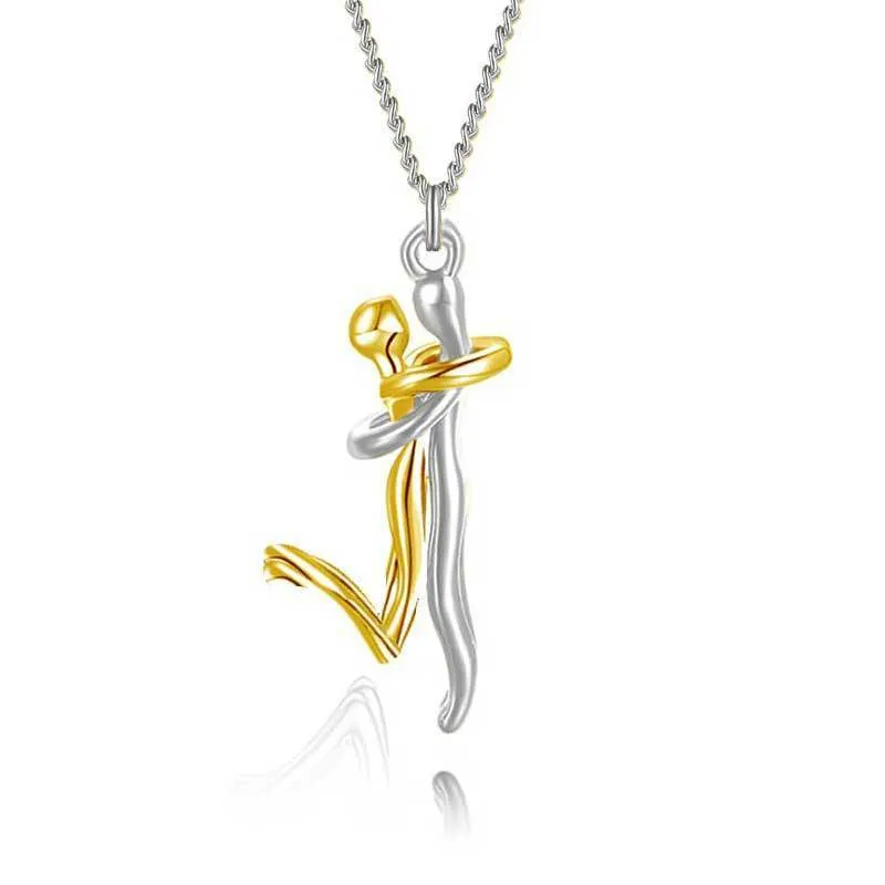 18K Love Hug Pendant Necklace - Simple Clavicle Chain for Couples, Anniversary or Valentine's Day Gift, Elegant Fashion Jewelry