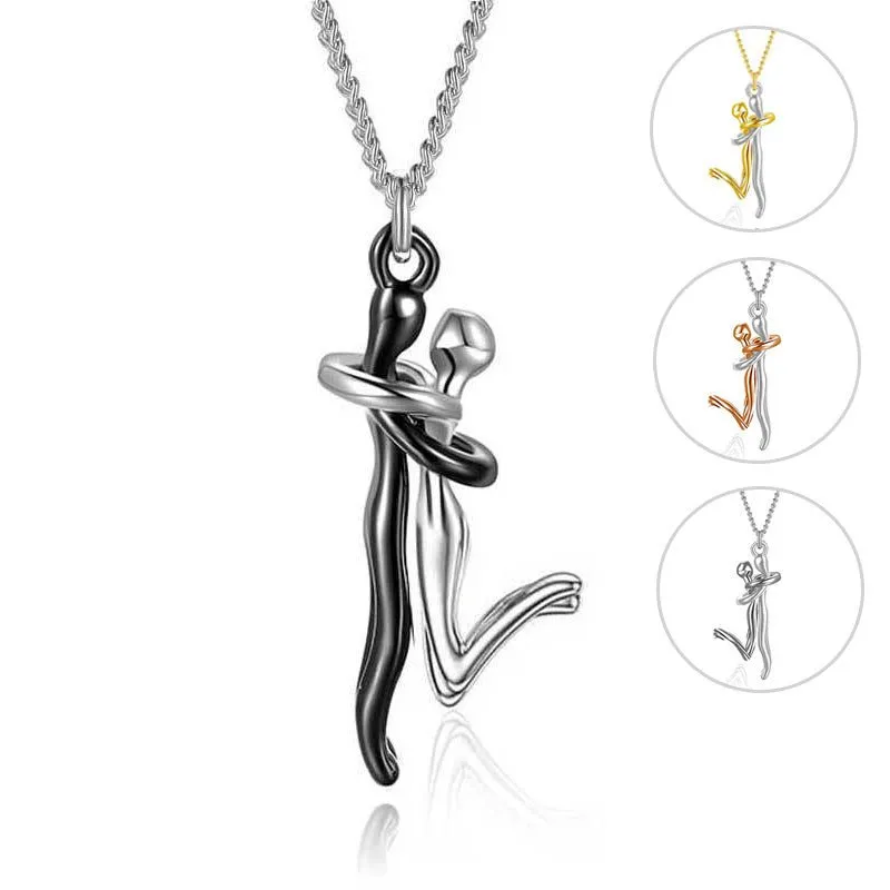 18K Love Hug Pendant Necklace - Simple Clavicle Chain for Couples, Anniversary or Valentine's Day Gift, Elegant Fashion Jewelry