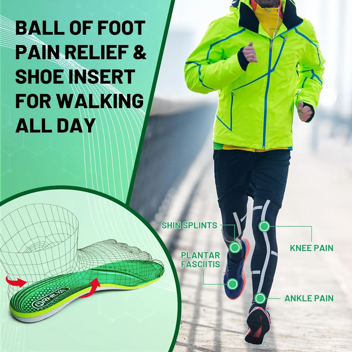 220lbs  High Arch Support Insert Plantar Fasciitis Relief Metatarsal Pain Orthotic Insole for Men & Women Standing All Day, Flat Feet Heel Comfort Work Boot Shoe Inserts,260MM Size 7