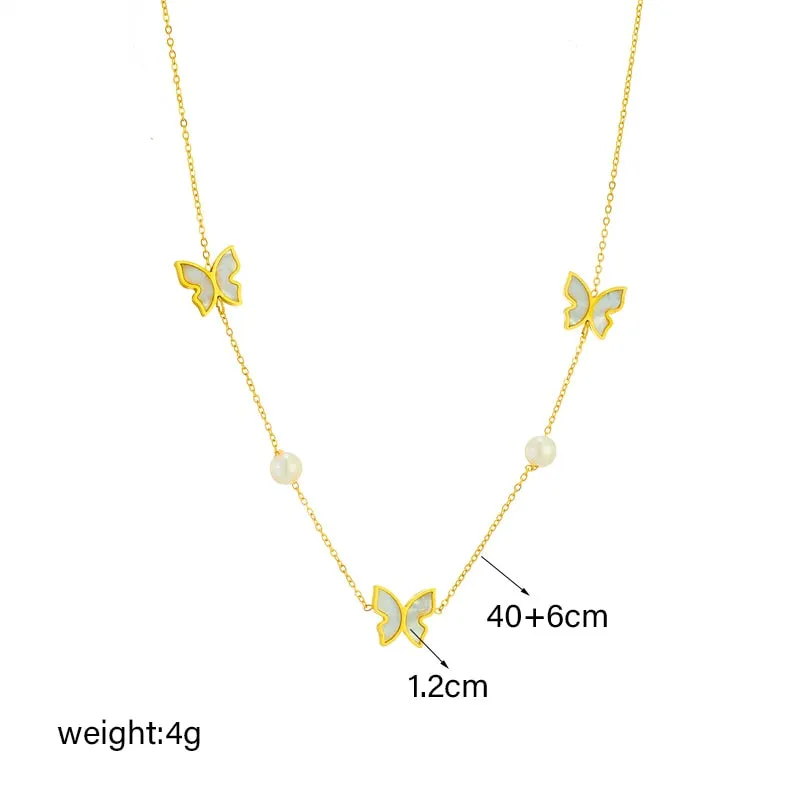 316L Stainless Steel Butterfly Pearl Pendant Necklace For Women