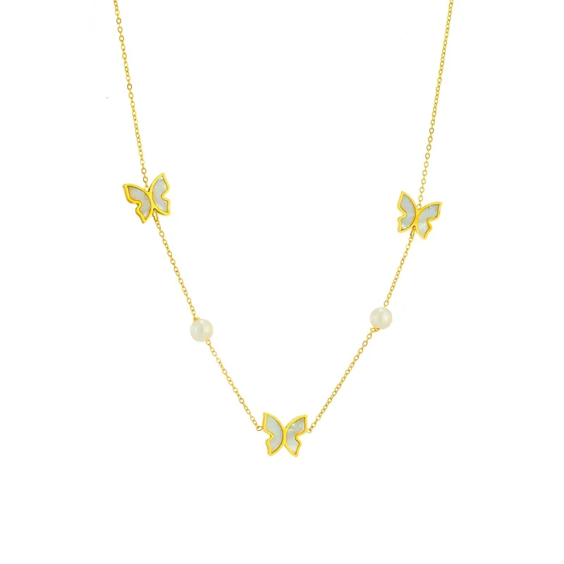 316L Stainless Steel Butterfly Pearl Pendant Necklace For Women