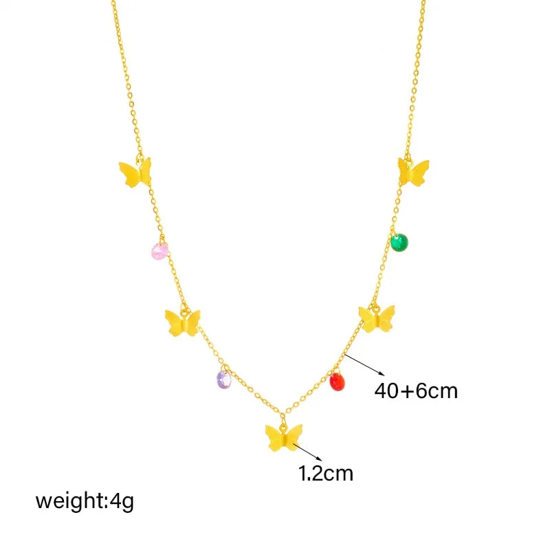 316L Stainless Steel Colorful Zircon Butterfly Pendant Necklace For Women