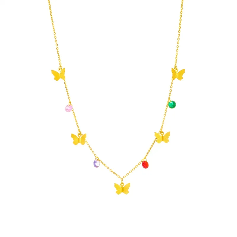 316L Stainless Steel Colorful Zircon Butterfly Pendant Necklace For Women