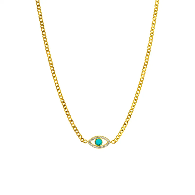 316L Stainless Steel Eye Green Stone Pendant Necklace For Women