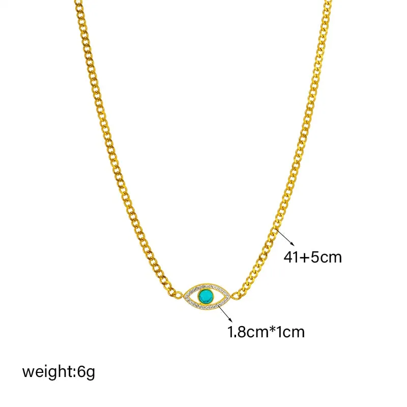 316L Stainless Steel Eye Green Stone Pendant Necklace For Women