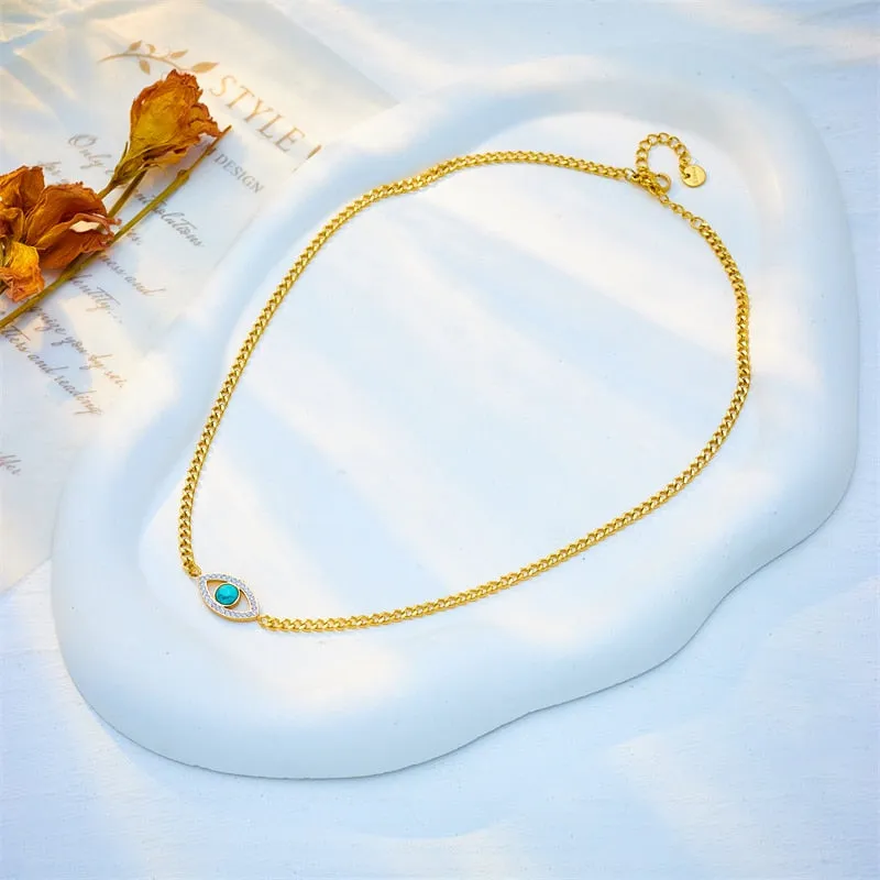 316L Stainless Steel Eye Green Stone Pendant Necklace For Women