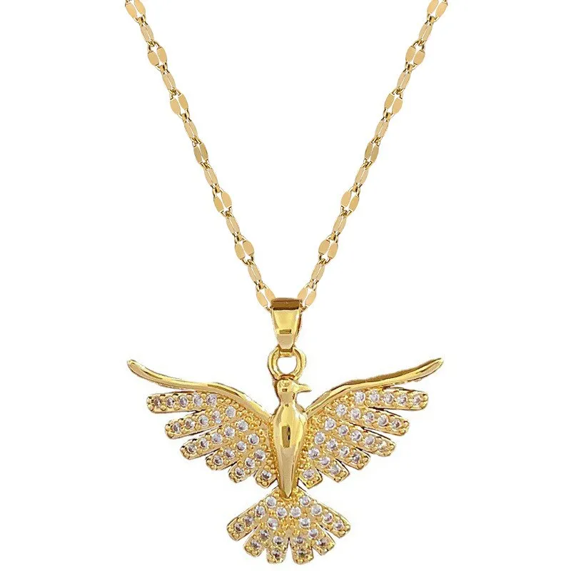 316L Stainless Steel Gold Plated Phoenix Animal Zircon Necklace For Women