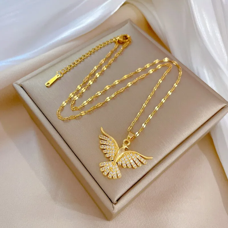 316L Stainless Steel Gold Plated Phoenix Animal Zircon Necklace For Women