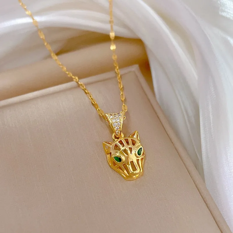 316L Stainless Steel Leopard Head Pendant Necklace For Women