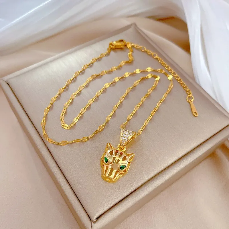 316L Stainless Steel Leopard Head Pendant Necklace For Women