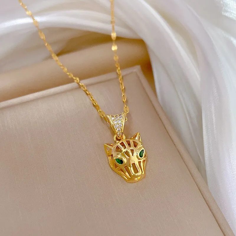 316L Stainless Steel Leopard Head Pendant Necklace For Women