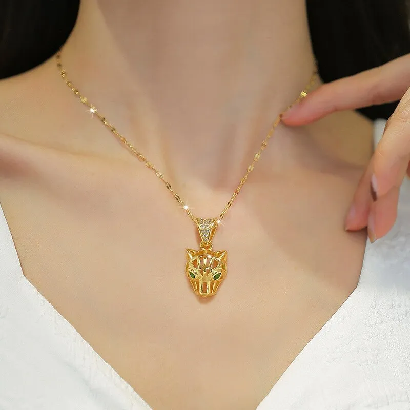 316L Stainless Steel Leopard Head Pendant Necklace For Women