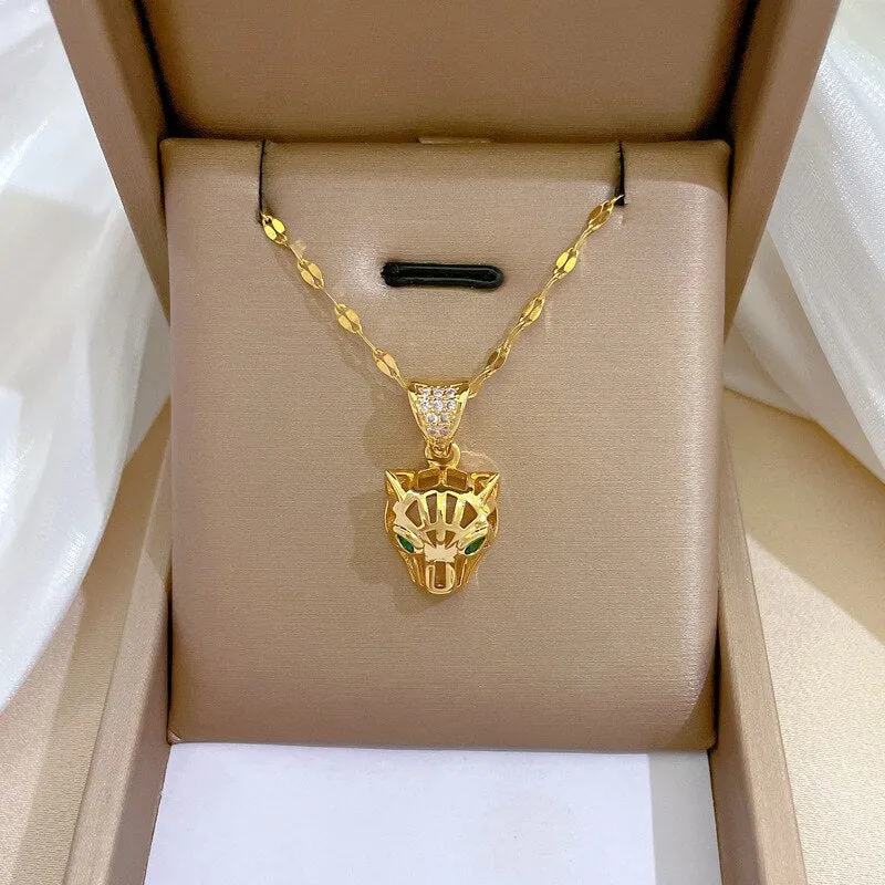 316L Stainless Steel Leopard Head Pendant Necklace For Women