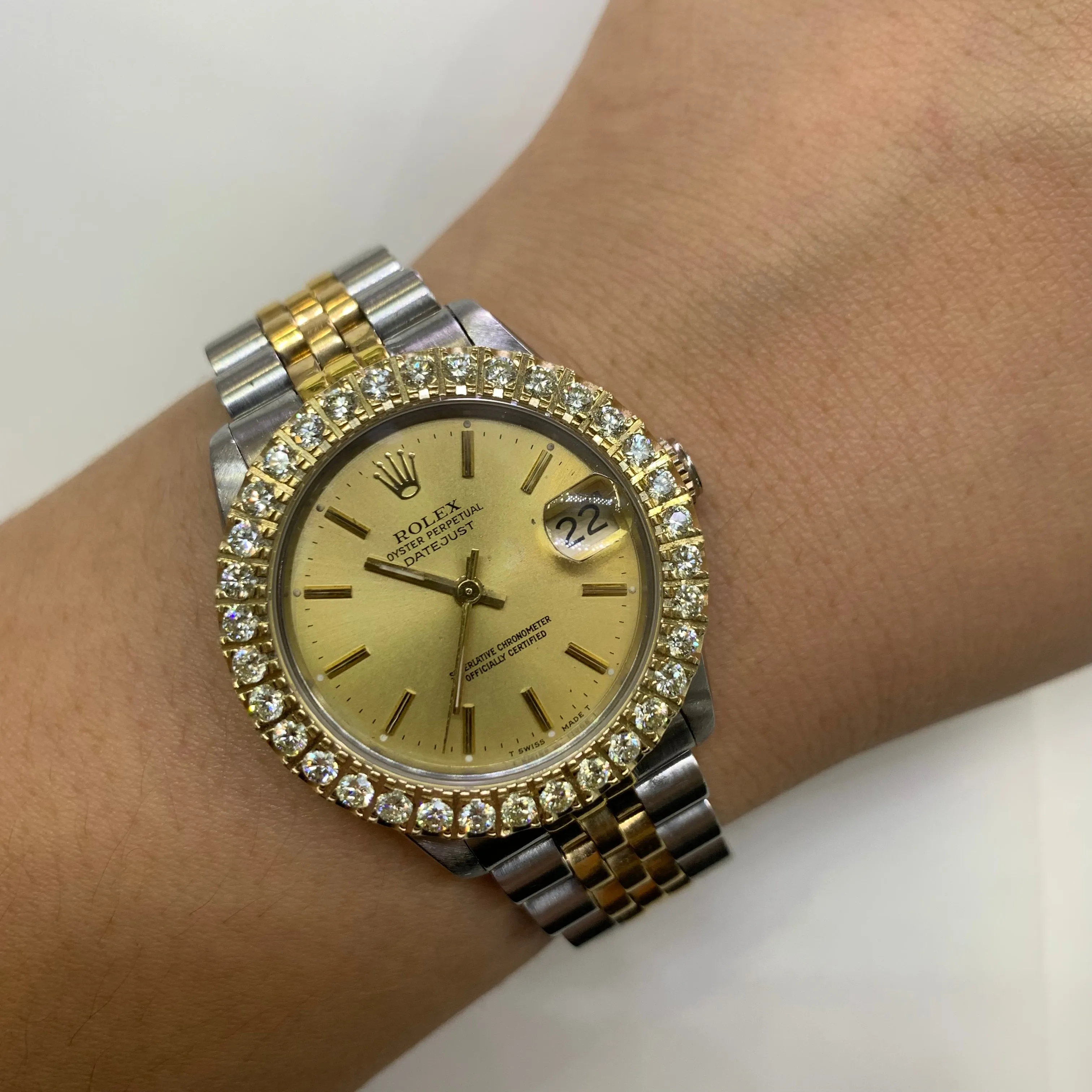 31mm Rolex Diamond Watch with Two-Tone Jubilee Bracelet (custom diamond bezel)
