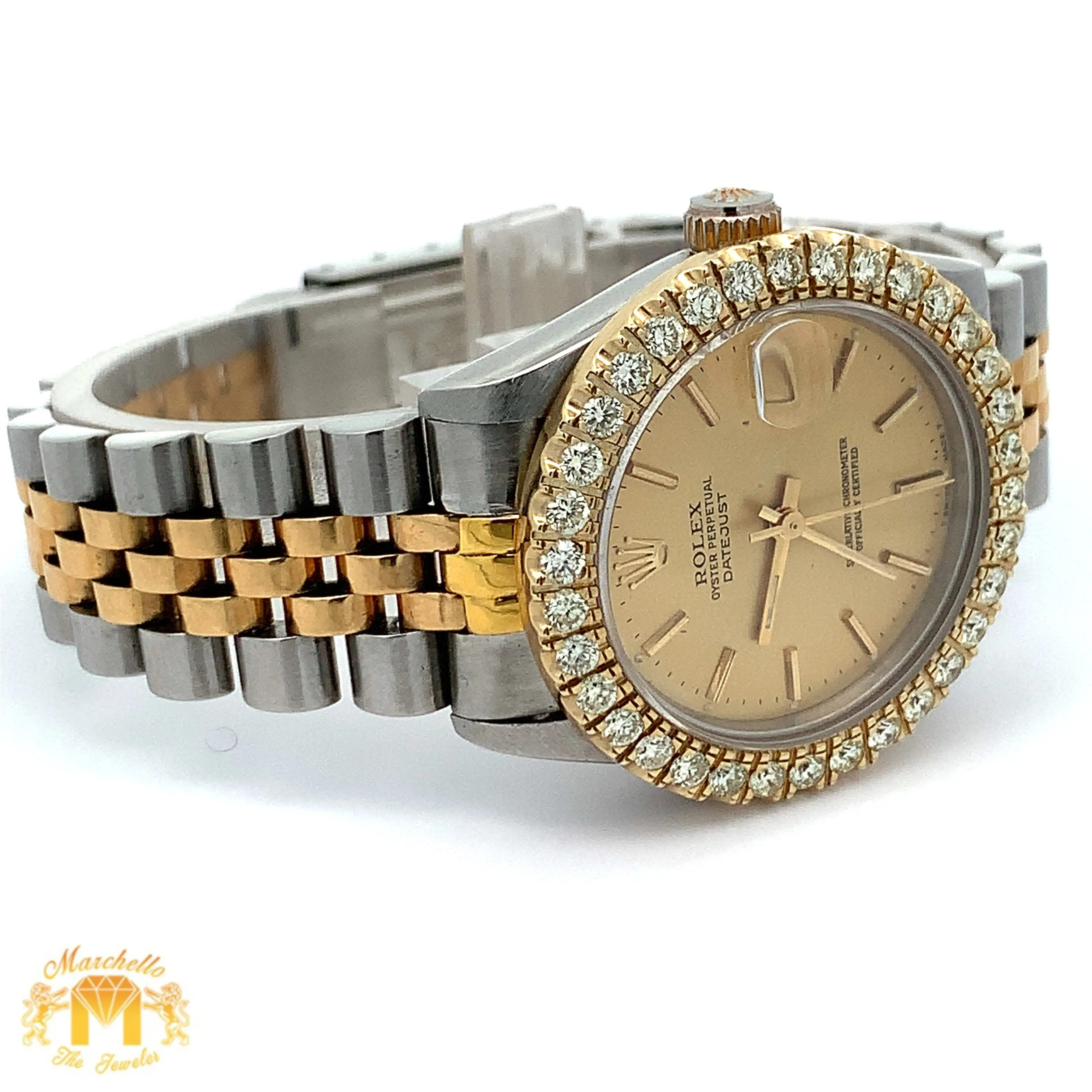 31mm Rolex Diamond Watch with Two-Tone Jubilee Bracelet (custom diamond bezel)