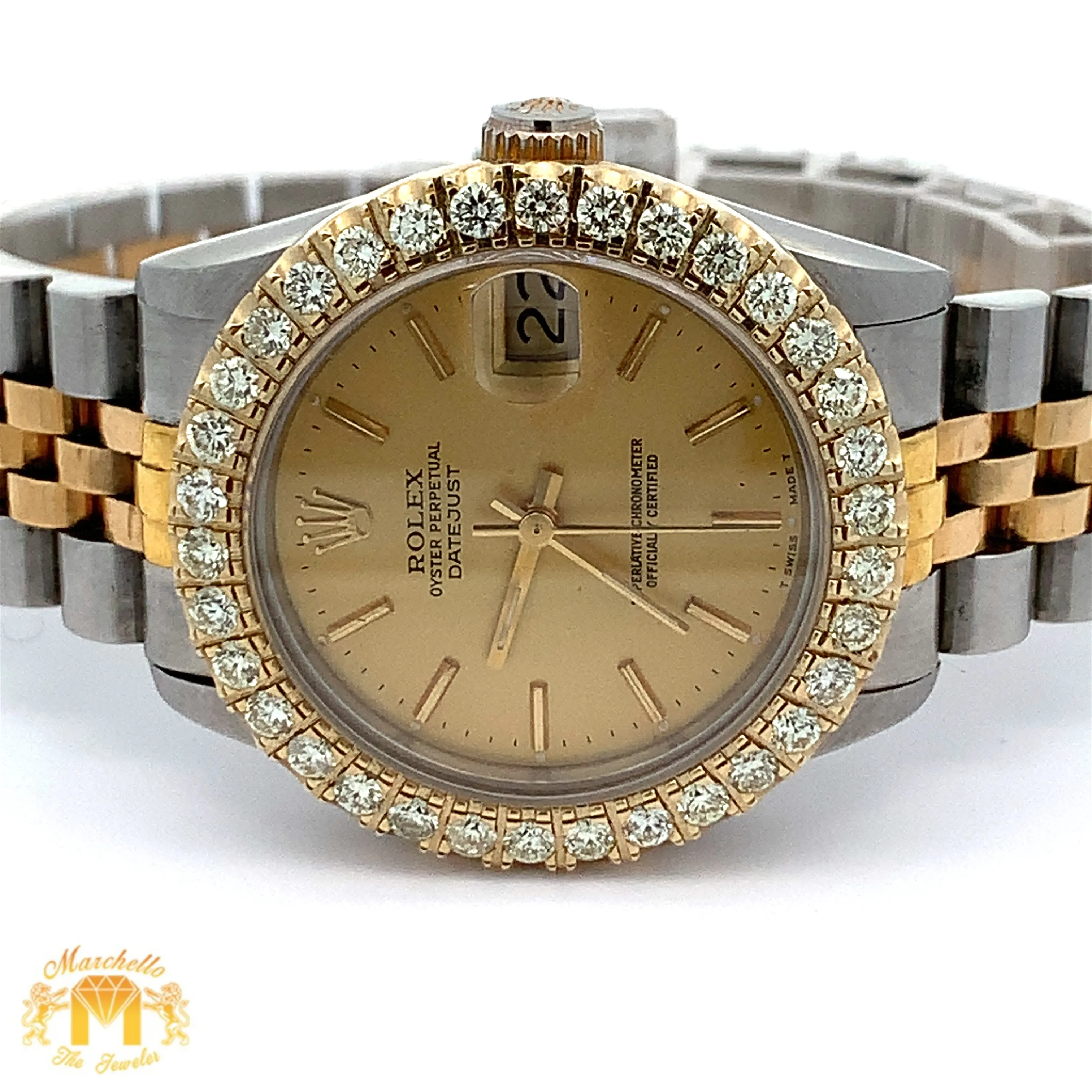 31mm Rolex Diamond Watch with Two-Tone Jubilee Bracelet (custom diamond bezel)