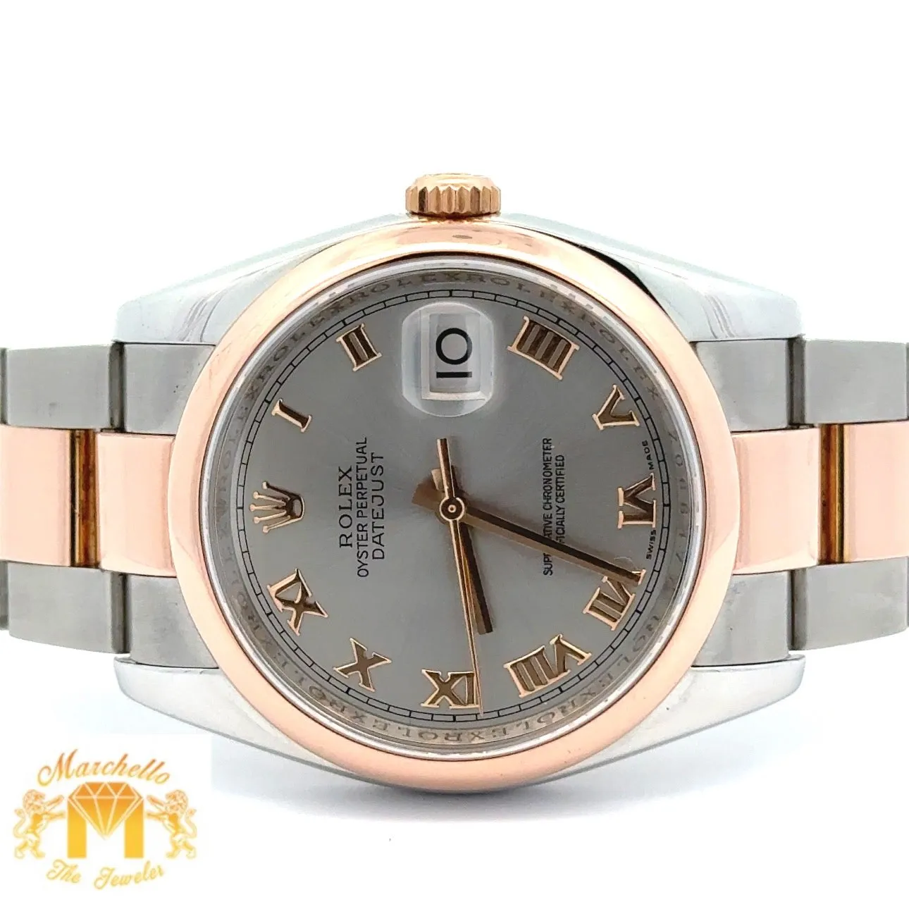 36mm Full Factory 18k Rose Gold Rolex Watch with Two-Tone Oyster Bracelet