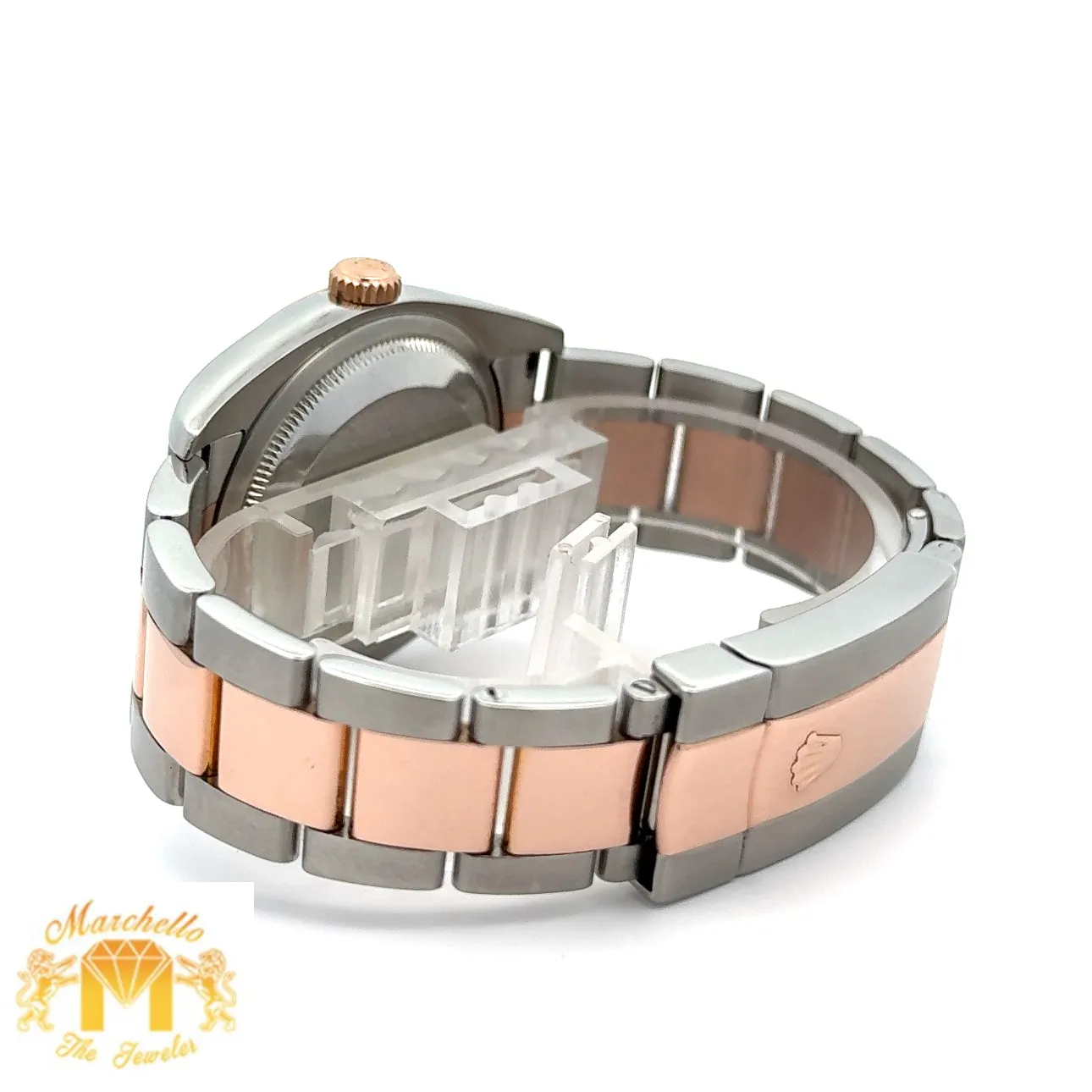36mm Full Factory 18k Rose Gold Rolex Watch with Two-Tone Oyster Bracelet
