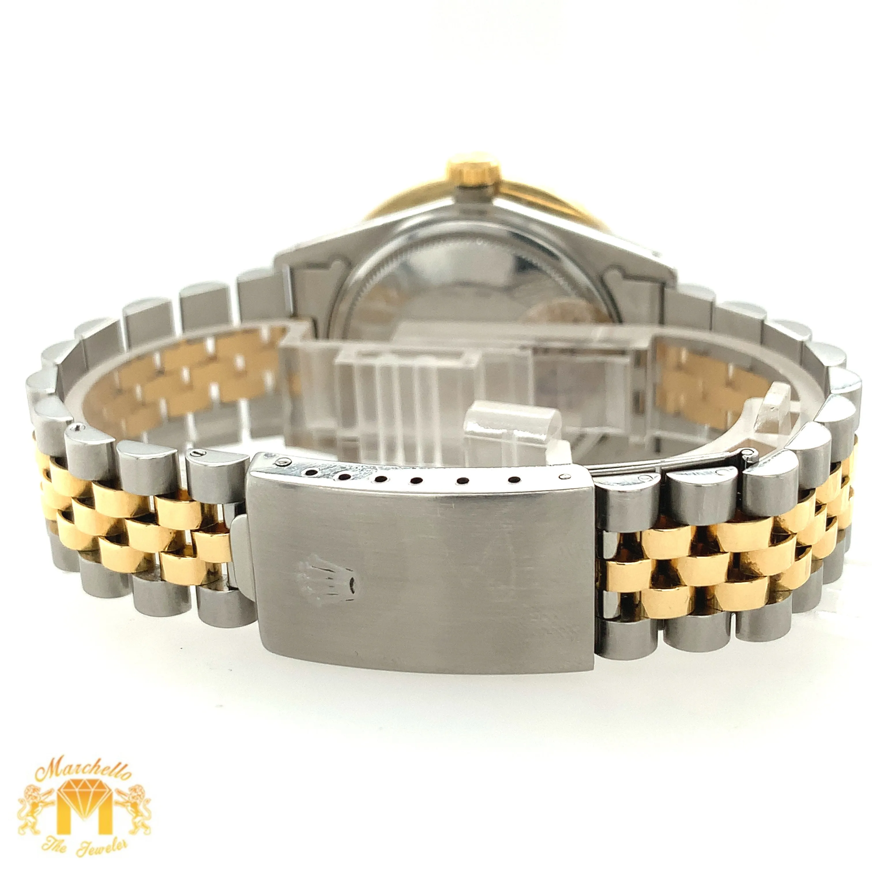 4ct Diamond 36mm Rolex Datejust Watch with Two-tone Jubilee Bracelet (dark green dial, quick-set)