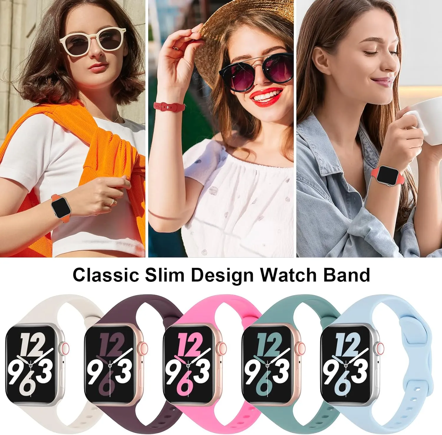 5 Pack Silicone Slim Bands Compatible with Apple Watch Band 38mm 42mm 40mm 44mm 41mm 45mm 46mm 49mm, Soft Narrow Sport Strap Thin Wristband for iWatch Series 10/9/8/7/SE/6/5/4/3/2/1/Ultra Women Men