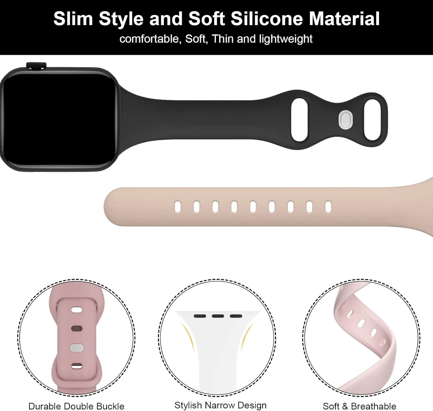 5 Pack Silicone Slim Bands Compatible with Apple Watch Band 38mm 42mm 40mm 44mm 41mm 45mm 46mm 49mm, Soft Narrow Sport Strap Thin Wristband for iWatch Series 10/9/8/7/SE/6/5/4/3/2/1/Ultra Women Men