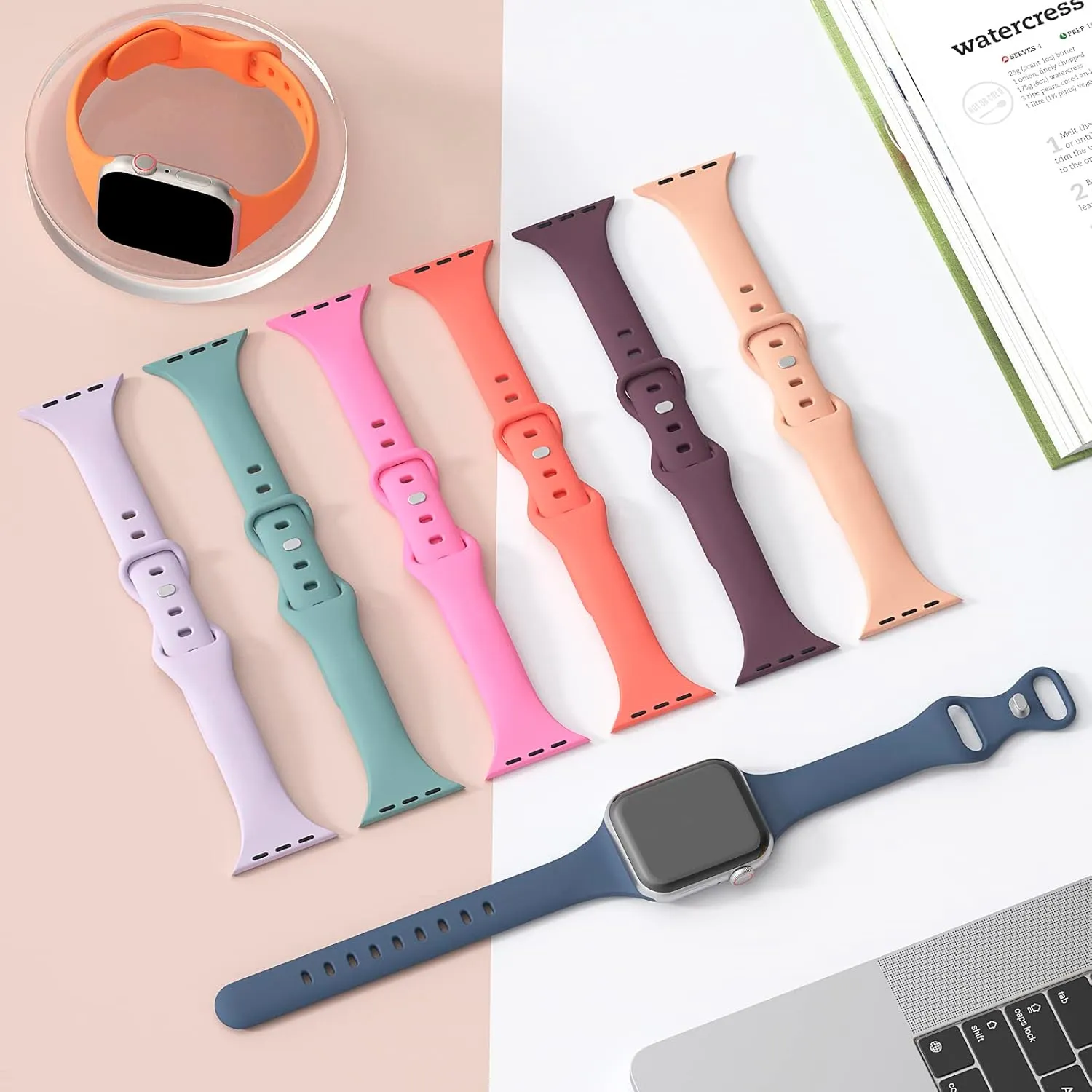 5 Pack Silicone Slim Bands Compatible with Apple Watch Band 38mm 42mm 40mm 44mm 41mm 45mm 46mm 49mm, Soft Narrow Sport Strap Thin Wristband for iWatch Series 10/9/8/7/SE/6/5/4/3/2/1/Ultra Women Men