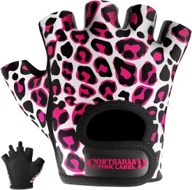 5297 Womens Design Series Leopard Print Lifting & Rowing Gloves (Pair) - Lightweight Vegan Medium Padded Microfiber Amara Leather w/Griplock Silicone
