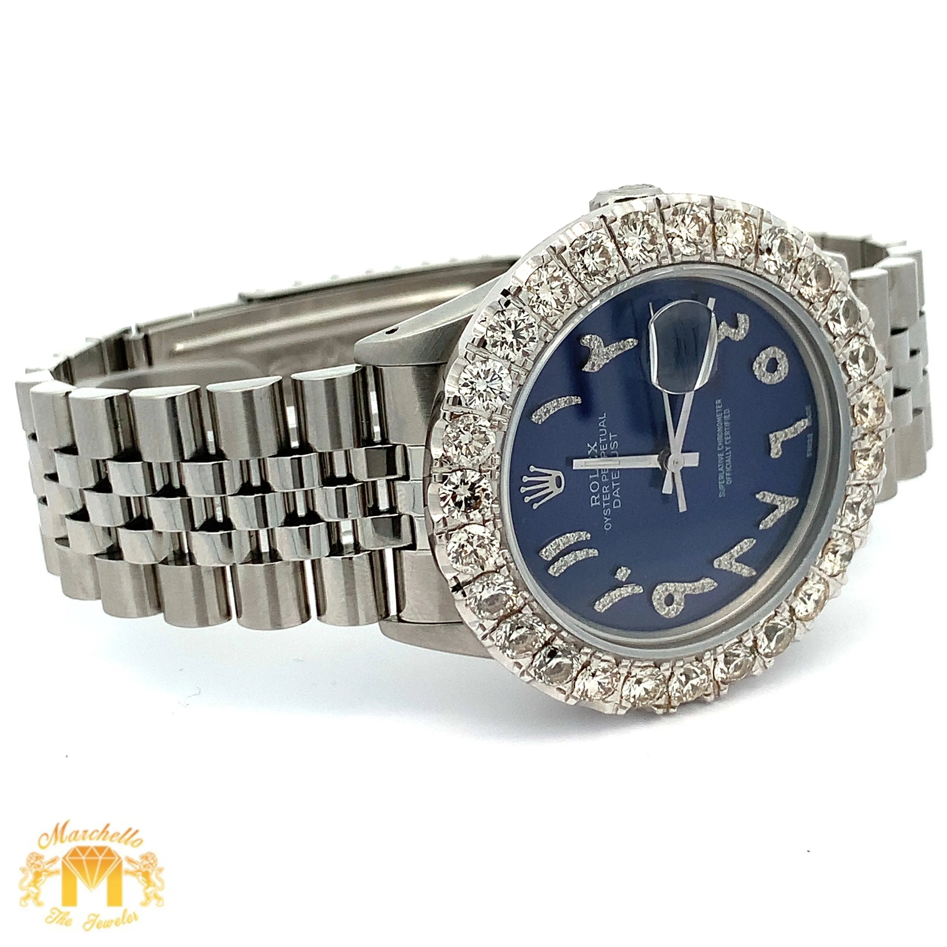 7.40ct Diamond 36mm Rolex Watch with Stainless Steel Jubilee Bracelet (large diamond bezel and diamond dial)