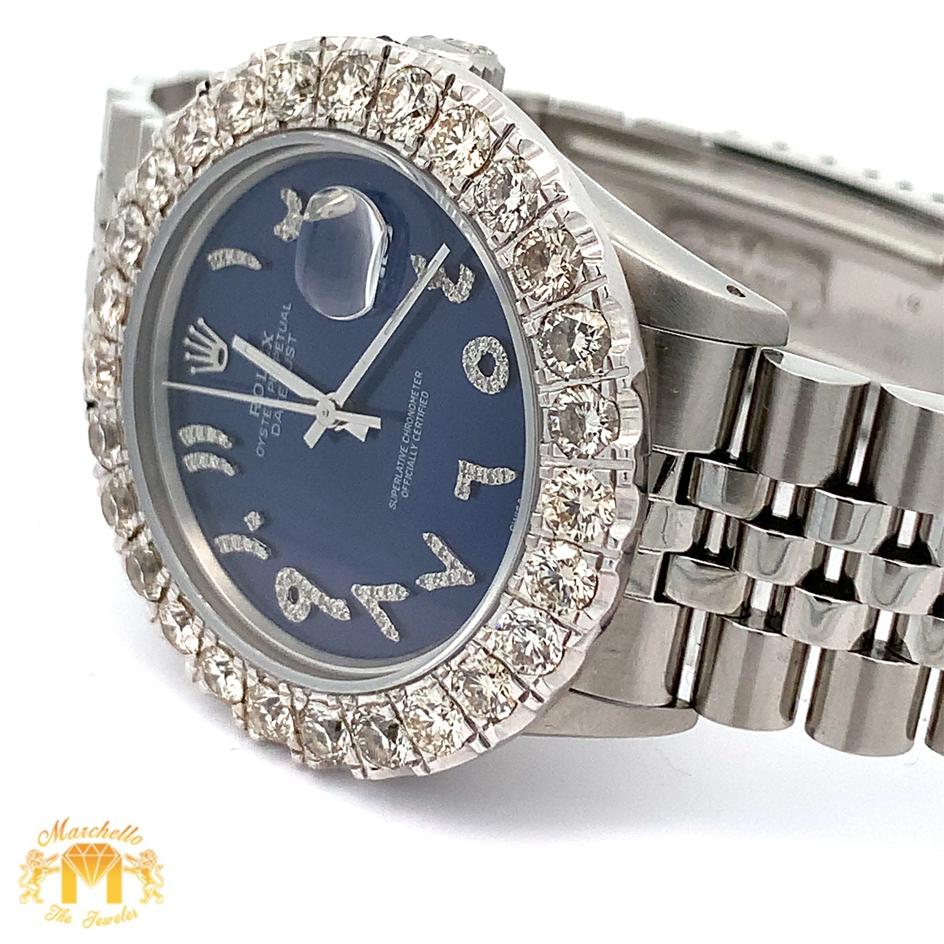 7.40ct Diamond 36mm Rolex Watch with Stainless Steel Jubilee Bracelet (large diamond bezel and diamond dial)