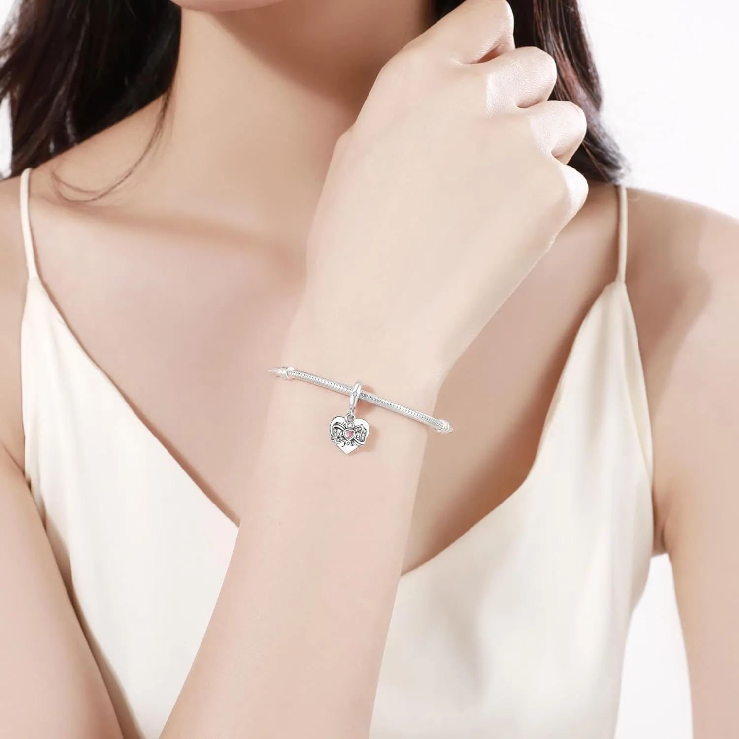 925 Sterling Silver Charms Fit Pandora Charms Bracelet God Has You In His Arms I Have You In My Heart Fit Wife Daughter Mother's Day Christmas Birthday Gift