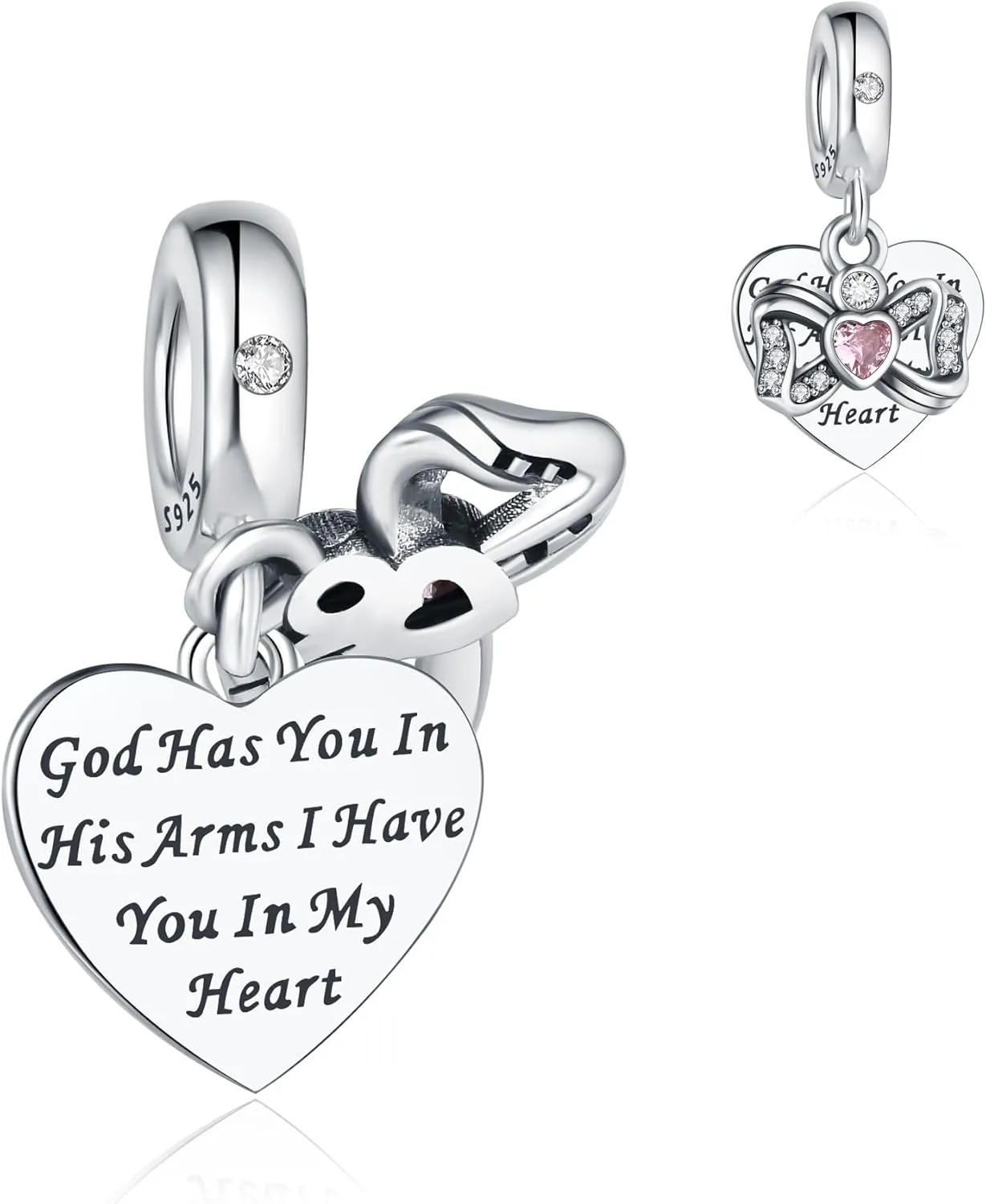 925 Sterling Silver Charms Fit Pandora Charms Bracelet God Has You In His Arms I Have You In My Heart Fit Wife Daughter Mother's Day Christmas Birthday Gift
