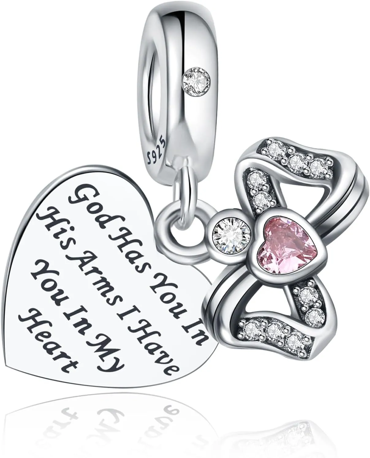 925 Sterling Silver Charms Fit Pandora Charms Bracelet God Has You In His Arms I Have You In My Heart Fit Wife Daughter Mother's Day Christmas Birthday Gift