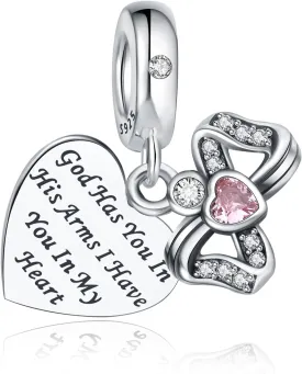 925 Sterling Silver Charms Fit Pandora Charms Bracelet God Has You In His Arms I Have You In My Heart Fit Wife Daughter Mother's Day Christmas Birthday Gift