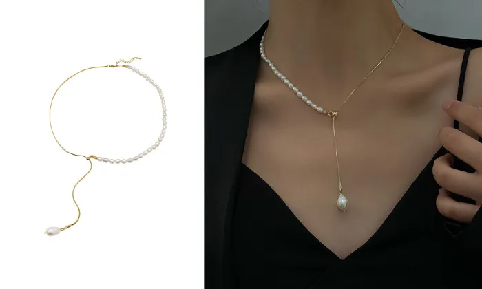 Adjustable Y-Shape Freshwater Pearl Necklace with Clavicle Chain