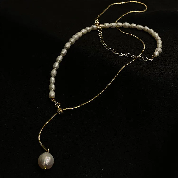 Adjustable Y-Shape Freshwater Pearl Necklace with Clavicle Chain