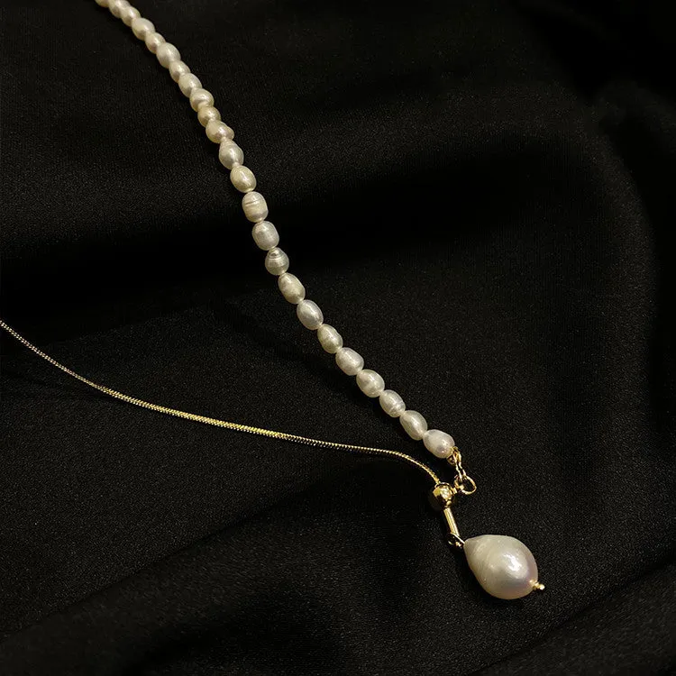 Adjustable Y-Shape Freshwater Pearl Necklace with Clavicle Chain