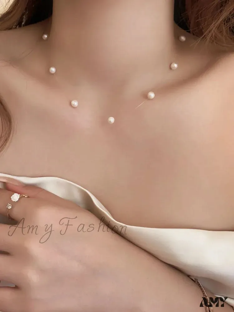 Amy Fashion - Pearl Necklace Commuter Dating Clavicle Chain
