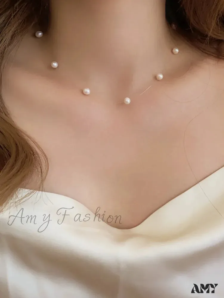 Amy Fashion - Pearl Necklace Commuter Dating Clavicle Chain