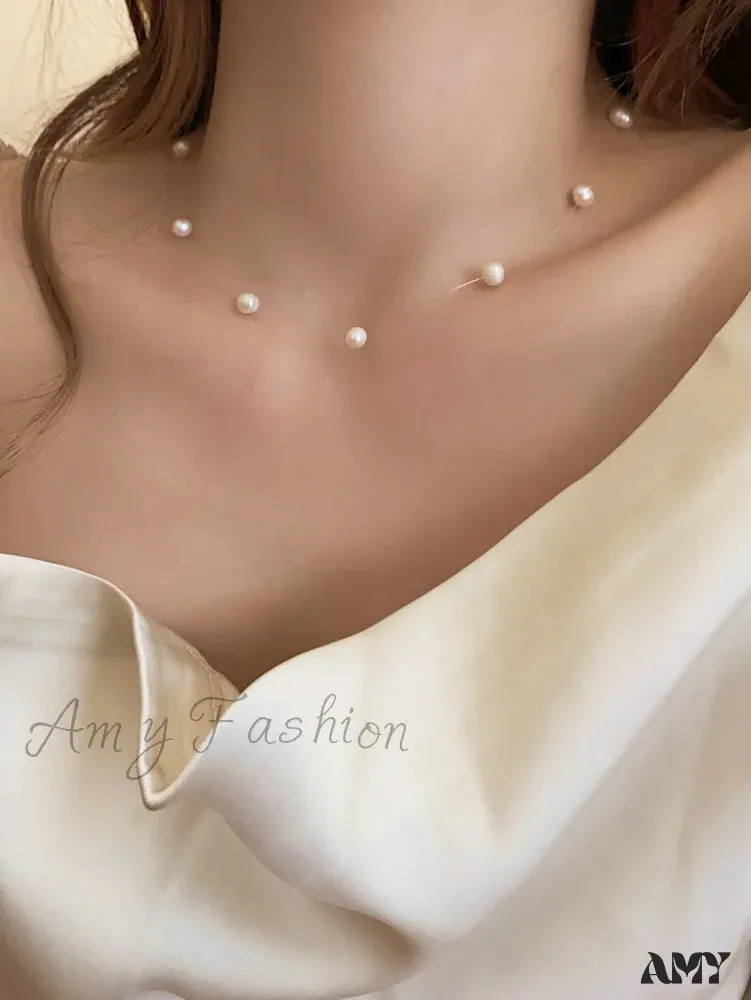 Amy Fashion - Pearl Necklace Commuter Dating Clavicle Chain