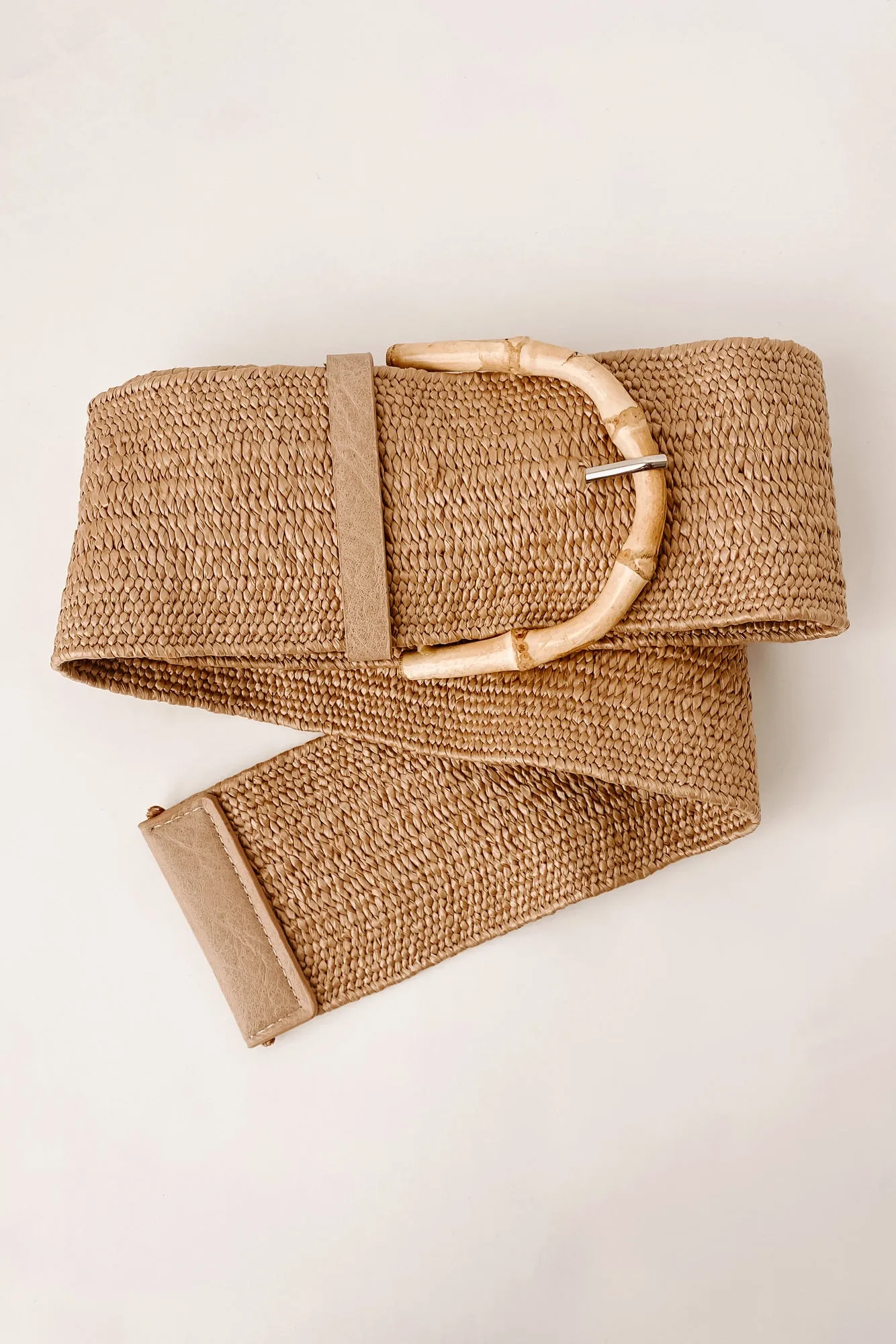 Better In Barbados Elastic Woven Bamboo Buckled Belt (Khaki)