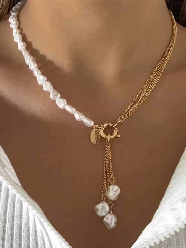 Blue Zone Planet |  Baroque shaped pearl necklace creative irregular chain clavicle necklace