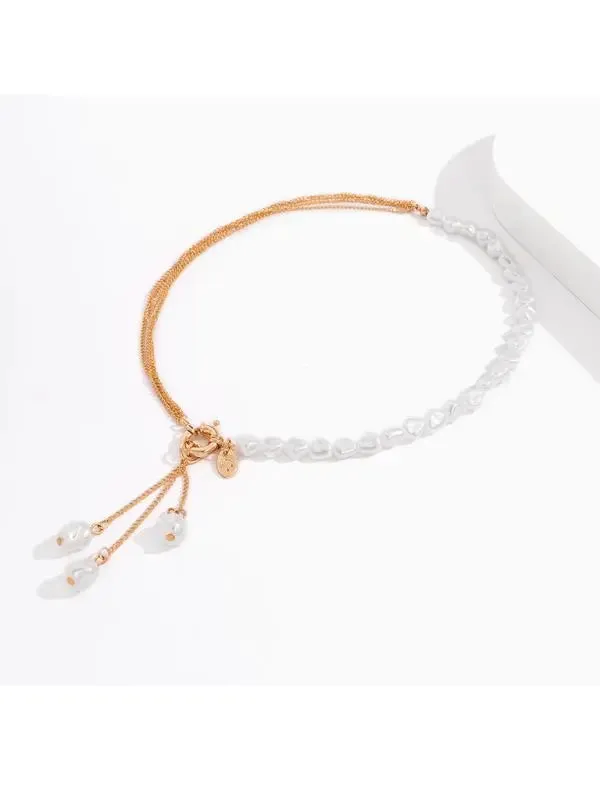 Blue Zone Planet |  Baroque shaped pearl necklace creative irregular chain clavicle necklace