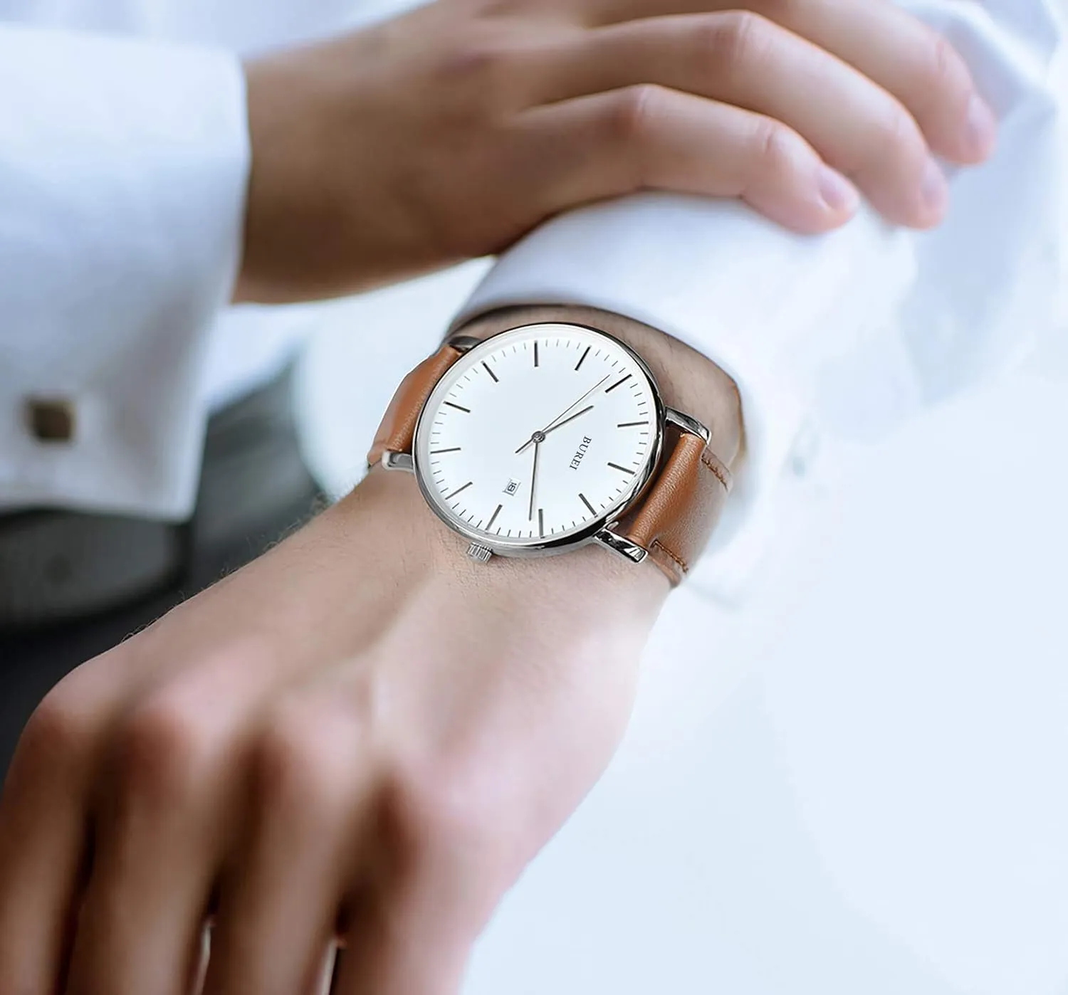 BUREI Men Wrist Watches Fashion Minimalist Analog Quartz Waterproof Watches for Men