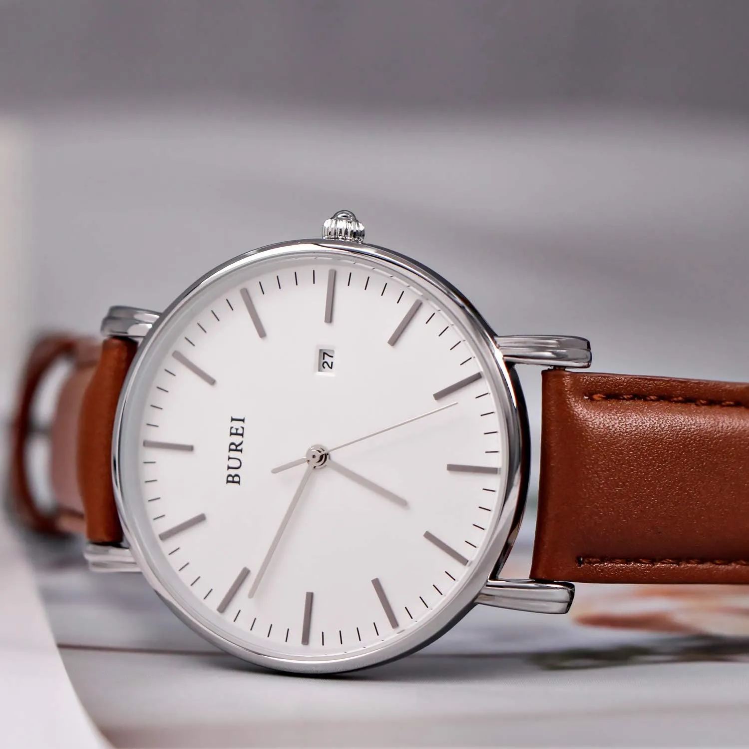 BUREI Men Wrist Watches Fashion Minimalist Analog Quartz Waterproof Watches for Men