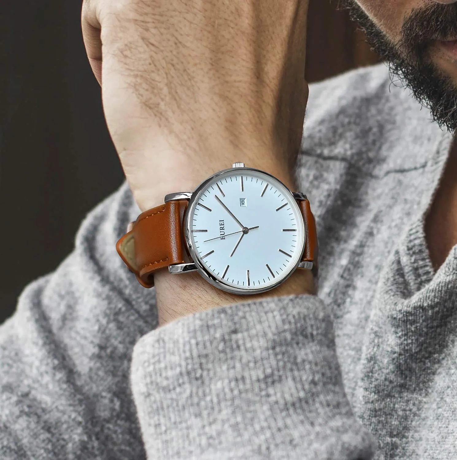 BUREI Men Wrist Watches Fashion Minimalist Analog Quartz Waterproof Watches for Men