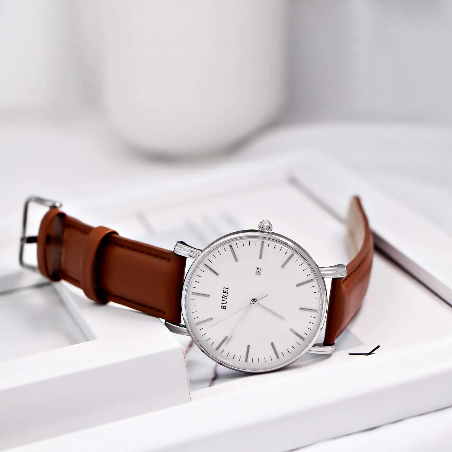BUREI Men Wrist Watches Fashion Minimalist Analog Quartz Waterproof Watches for Men
