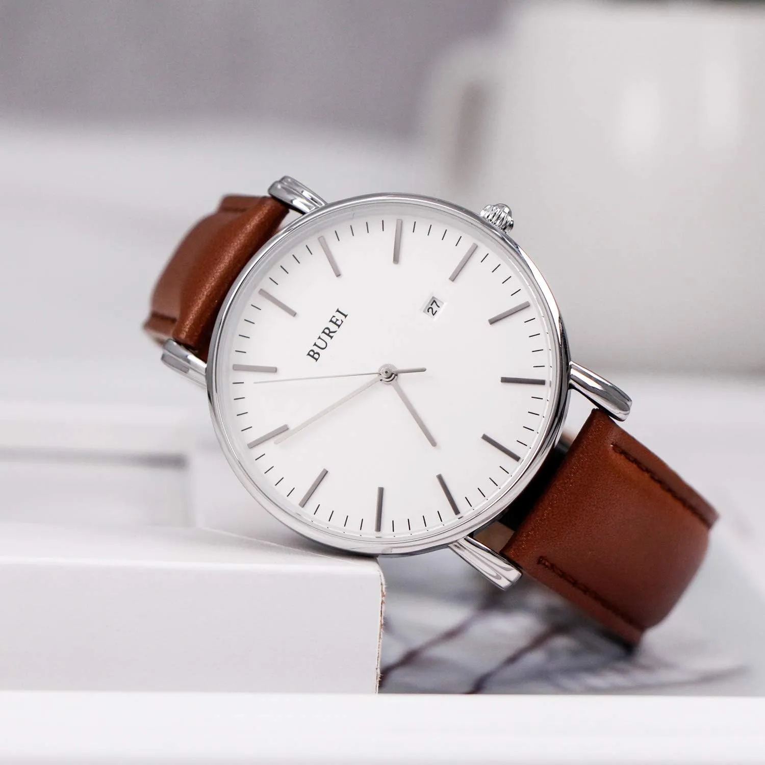 BUREI Men Wrist Watches Fashion Minimalist Analog Quartz Waterproof Watches for Men