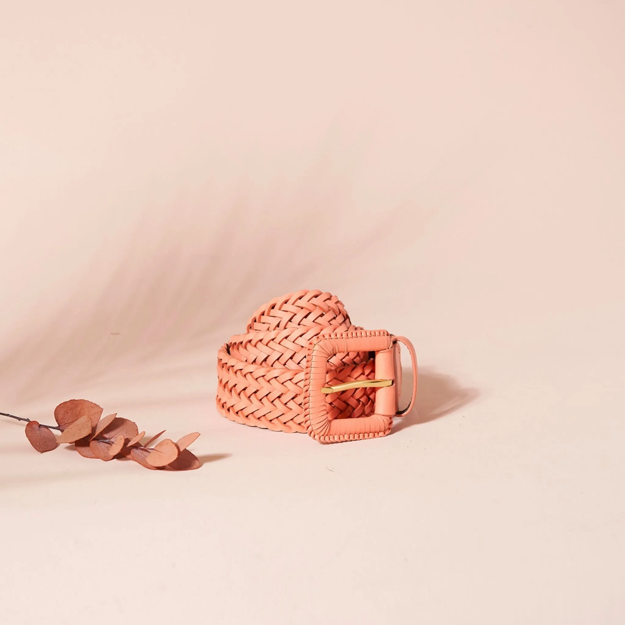 Coral Woven Leather Belt